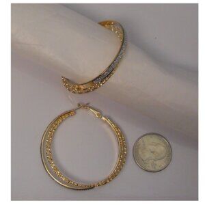 Women Glitter Hoop Earrings Fashion Gold Tones Leverback Fasteners FASHION EARRI
